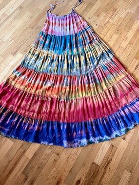 Boho Tie-Dye Maxi Dress 100% Cotton Made In Thailand O/S Festival Beach Hippie
